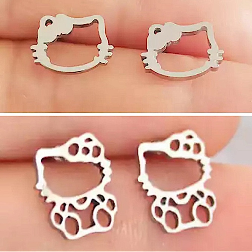 Hello Kitty Silver earring stud 2 pairs pierced ears studs earrings new jewelry - Picture 1 of 9